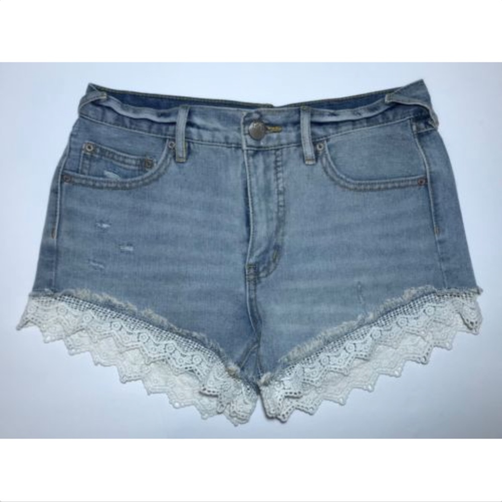 Free People Denim Jean Cutoff Shorts Lace Trim 24